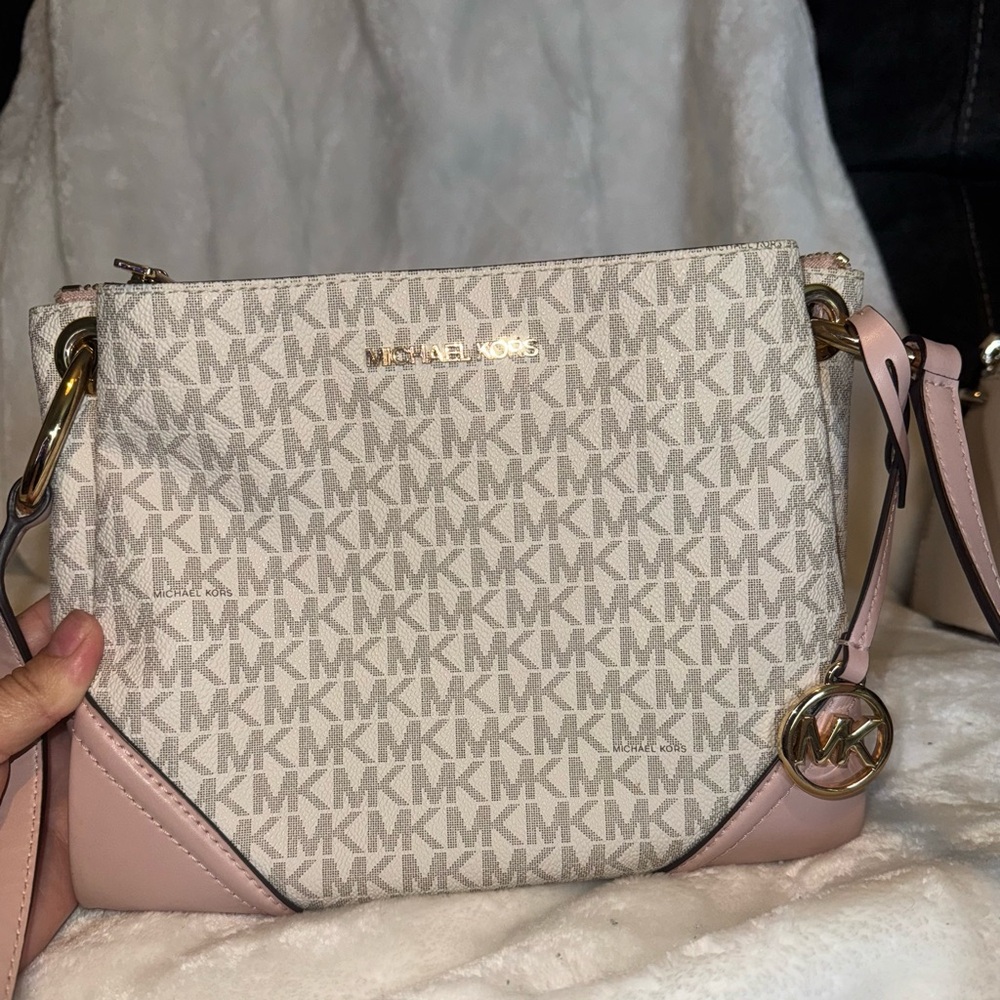 Michael Kors Cream and Pink Crossbody Bag